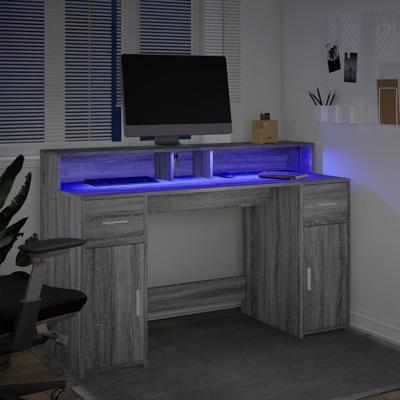 Bureau met LED-verlichting 140x55x91 cm hout grijs sonoma eiken - thumbnail