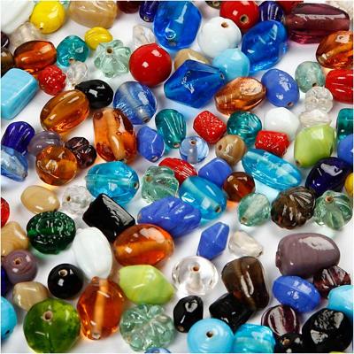 Creativ Company Glaskralen, afm 7-18 mm, gatgrootte 1 mm, ca. 600 stuk, diverse kleuren, 1000 gr/ 1 doos