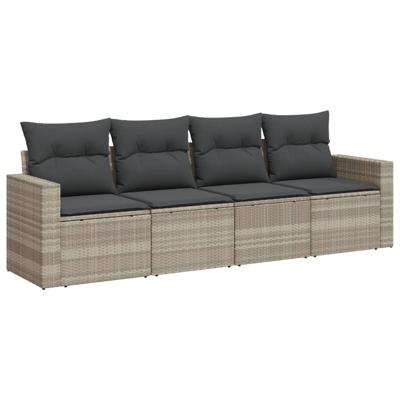 5-delige Loungeset met kussens poly rattan lichtgrijs
