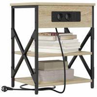 Nachtkastje met Oplaadstation 2 pcs Sonoma eiken Bewerkt hout - thumbnail