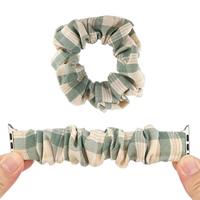 Elastisch scrunchie nylon bandje - Khaki / Groen - Geschikt voor Apple Watch 38mm / 40mm / 41mm / 42mm - thumbnail