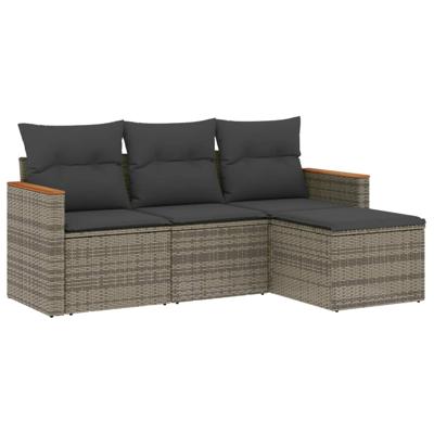 5-delige Loungeset met kussens poly rattan grijs - thumbnail