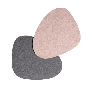 Cookinglife Onderzetters - Vegan leer - Grijs / Roze - Organic - dubbelzijdig - 13 x 11 cm - 6 Stuks