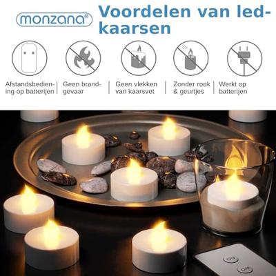 10 x flikkerende LED theelicht warmwit met afstandsbediening - thumbnail