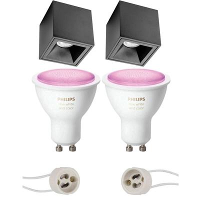 Philips Hue Vierkante Opbouwspot Set - Mat Zwart - Bluetooth - GU10