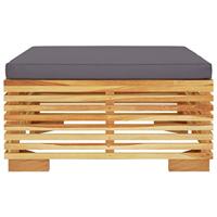 Tuinvoetenbank met donkergrijs kussen massief teakhout - thumbnail