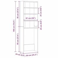 Wasmachinekast Zwart Eiken 64 x 24 x 190 cm Bewerkt hout - thumbnail