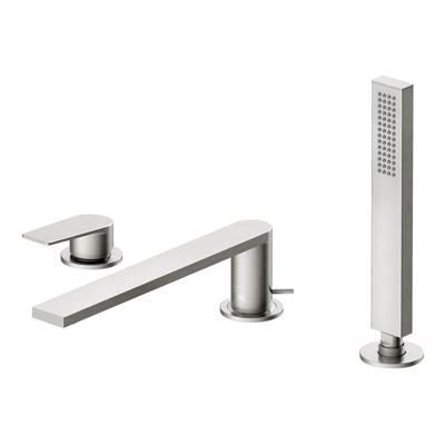 Badrandkraan Tres Project 1-Hendel Rechte Uitloop 23 cm met Omstel en Handdouche RVS Tres Badrandkraan Tres Project 1-Hendel Rechte Uitloop 23 cm met Omstel en Handdouche RVS Tres