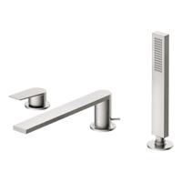 Badrandkraan Tres Project 1-Hendel Rechte Uitloop 23 cm met Omstel en Handdouche RVS Tres - thumbnail