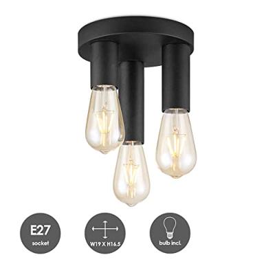 Moderne LED Plafondlamp Marna - Zwart - Rond - 19/19/16.5cm - geschikt voor E27 fitting - 3 lichts Plafondlamp gemaakt van metaal