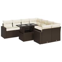 9-delige Loungeset met kussens poly rattan bruin - thumbnail