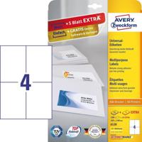 Avery Zweckform 6120, Universele etiketten, Ultragrip, wit, 25+5 vel, 4 per vel, 105 x 148 mm - thumbnail