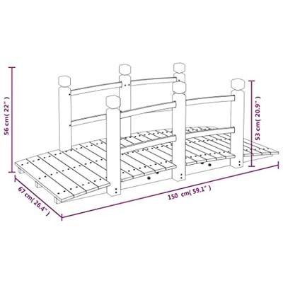 Tuinbrug met leuningen 150x67x56 cm massief vurenhout