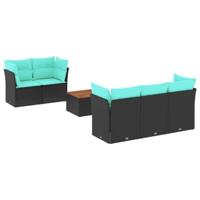 6-delige Loungeset met kussens poly rattan zwart - thumbnail