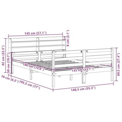 Bedframe met hoofdbord massief grenenhout 135x190 cm