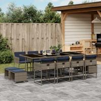 13-delige tuinset met kussens, grijs polyrotan - thumbnail