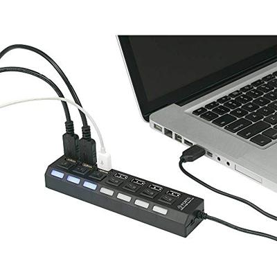 Renkforce USB 2.0-hub 7 poorten Individueel schakelbaar, Met status-LEDs Zwart