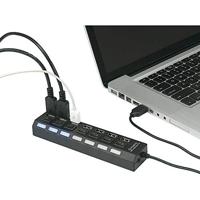 Renkforce USB 2.0-hub 7 poorten Individueel schakelbaar, Met status-LEDs Zwart - thumbnail
