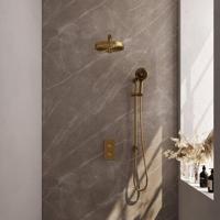 BRAUER Stripe Thermostatische Inbouw Regendouche - 3-weg - rechthoekig - SET 22 - 25cm douchekop - rechte muurarm - 3-standen handdouche - doucheslang - geïntegreerde glijstang - goud geborsteld PVD 5-GG-407 - thumbnail