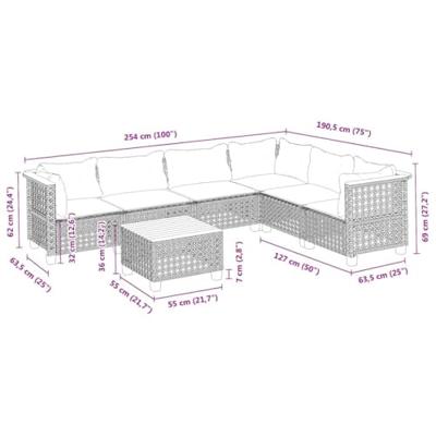 7-delige Loungeset met kussens poly rattan beige