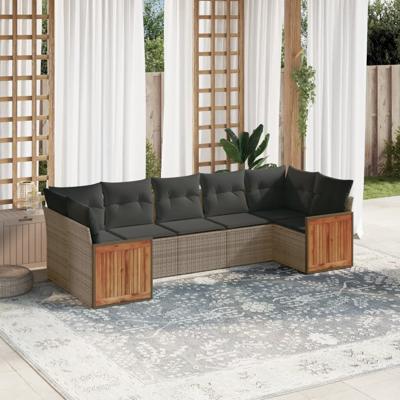7-delige Loungeset met kussens poly rattan grijs - thumbnail
