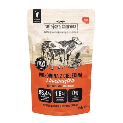 WIEJSKA ZAGRODA Rundvlees met kalfsvlees en kattenkruid - natvoer voor katten - 100g WIEJSKA ZAGRODA Rundvlees met kalfsvlees en kattenkruid - natvoer voor katten - 100g