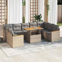 10-delige Loungeset met kussens poly rattan acacia beige - thumbnail