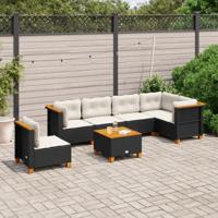 7-delige Loungeset met kussens poly rattan zwart - thumbnail