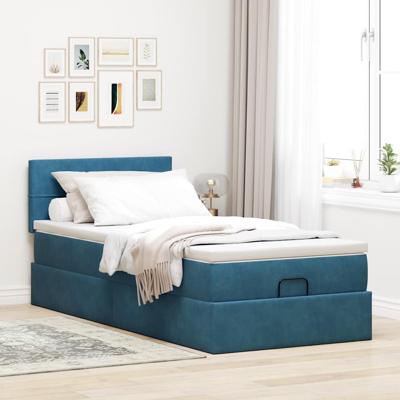 Ottoman bed met matras 90x200cm fluweel donkerblauw