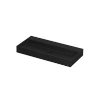 INK United Wastafel Porselein Zonder Kraangat incl. Porseleinen Click Plug en Verborgen Overloop Systeem - 1000x450x110 mm - Mat Zwart - thumbnail