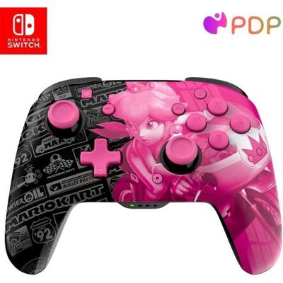 PDP - Glow draadloze controller voor Nintendo Switch en Switch OLED - Grand Prix Peach - Zwart en roze