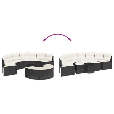 2-delige Loungeset halfrond poly rattan zwart - thumbnail