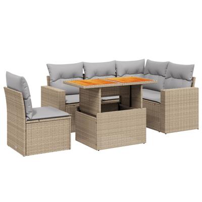 6-delige Loungeset met kussens poly rattan beige