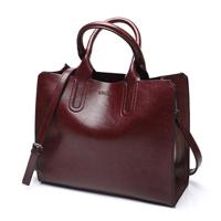 Lederen handtassen Big Women zak Casual vrouwelijke tassen Trunk Tote schoudertas dames grote Bolsos kleur: koffie - thumbnail
