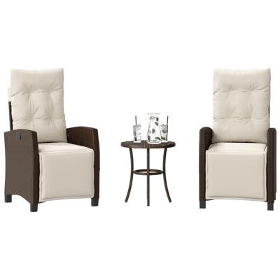 3-delige Bistroset met kussens poly rattan bruin