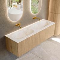 Mondiaz KURVE-DLUX 150 cm Onderkast Greeploos 2 Lades Zonder Deuren Oak, Wastafel Solid Surface Dubbel Frappe 0 Kraangaten Zonder Spiegel (KRVSTS1502L0D0KD-Oak/Fra) - thumbnail