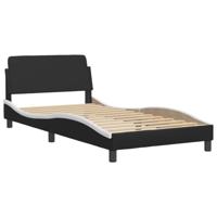Bedframe met hoofdbord kunstleer zwart en wit 100x200 cm - thumbnail