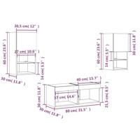 4-delige tv-wandmeubelset met LED-verlichting grijs sonoma - thumbnail