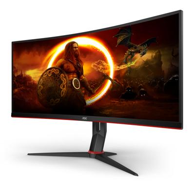 AOC CU34G2X/BK Gaming CU34G2X 86 cm (34 inch) gebogen monitor (QHD, HDMI, DisplayPort, Free-Sync, 1 ms responstijd, 144 Hz, 3440x1440) zwart/rood