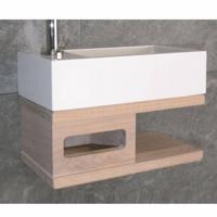Luca Sanitair Fonteintafel Met Open Schap Massief Eiken 35X18,5 cm Glans Of Mat Wit - Solid Surface Zonder Kraangat Mat Wit - thumbnail
