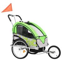VidaXL Fietstrailer en kinderwagen 2-in-1 groen en grijs - thumbnail