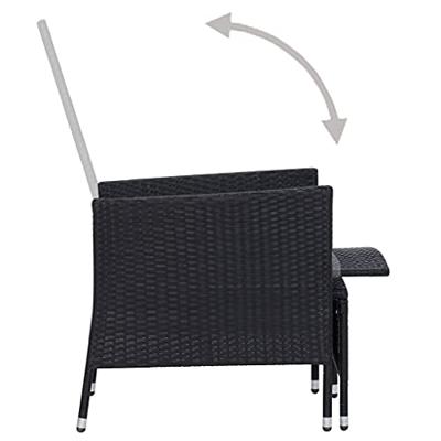 VidaXL Tuinstoel verstelbaar met kussens poly rattan zwart