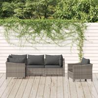 5-delige Loungeset met kussens poly rattan grijs - thumbnail