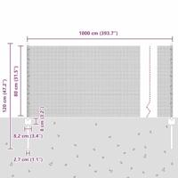 VidaXL Hek met paal grijs 0,8 x 10 m staal en pvc - thumbnail