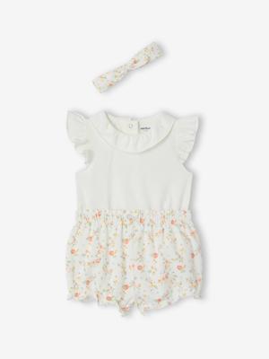 Set voor baby's met romper short en hoofdband ecru Set voor baby's met romper short en hoofdband ecru