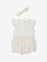 Set voor baby's met romper short en hoofdband ecru - thumbnail