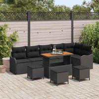 Tuinbankenset met kussen 10 pcs Zwart poly rattan - thumbnail