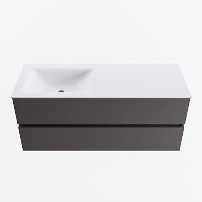 MONDIAZ VICA 120cm badmeubel onderkast Dark Grey 2 lades. Wastafel CLOUD links 1 kraangat, kleur Talc.