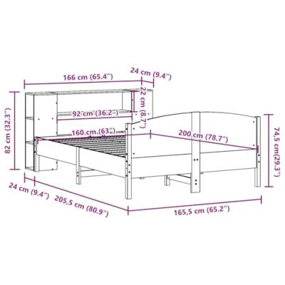 Bed met boekenkast zonder matras grenenhout wit 160x200 cm