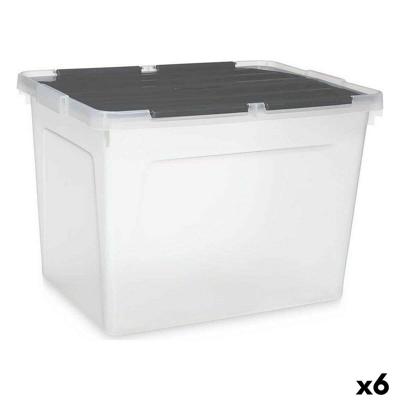 Opbergbak met Deksel Kipit Transparant Antraciet Plastic 48 L (6 Stuks)